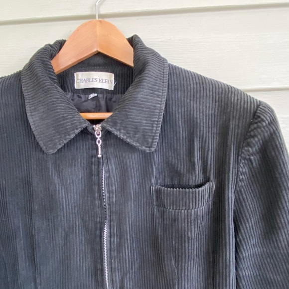 CHARLES KLEIN black cotton corduroy zip jacket fitted women’s bomber 80s vintage - Picture 8 of 13